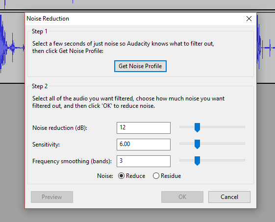 Remove background noise - Click Get Noise Profile