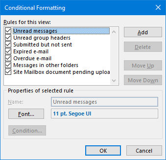 outlook conditional formatting disappears