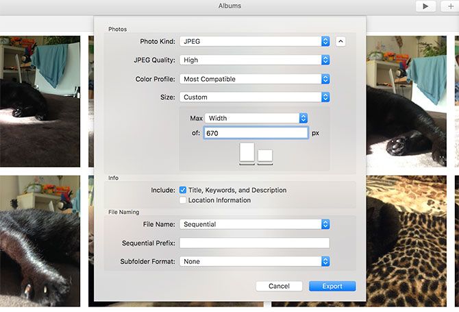 adjust photo file size in iphoto 9.6.1 on mac