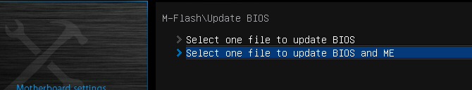 BIOS flashing options in UEFI BIOS