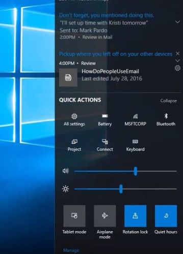 Windows 10 Creators Update -- Action Center
