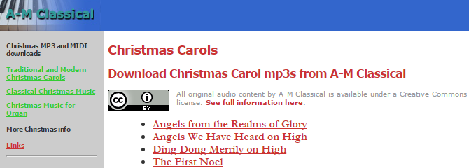 A M Classical Christmas Carols with Creative Commons rating