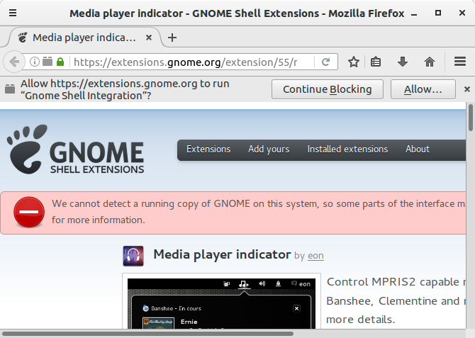 Gnome Shell Integration warning