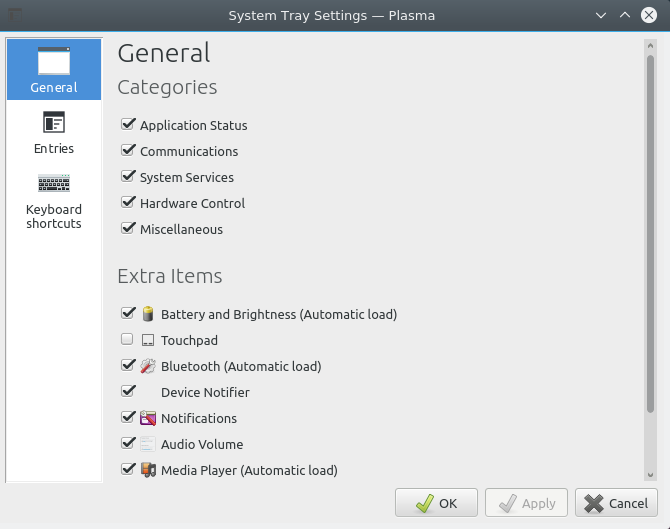 System tray settings in Plasma