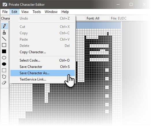 private character editor page bitmap