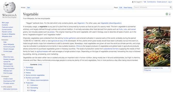 vegetable entry on wikipedia