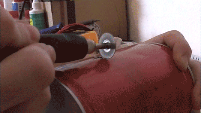 Use a multi-tool to cut the can