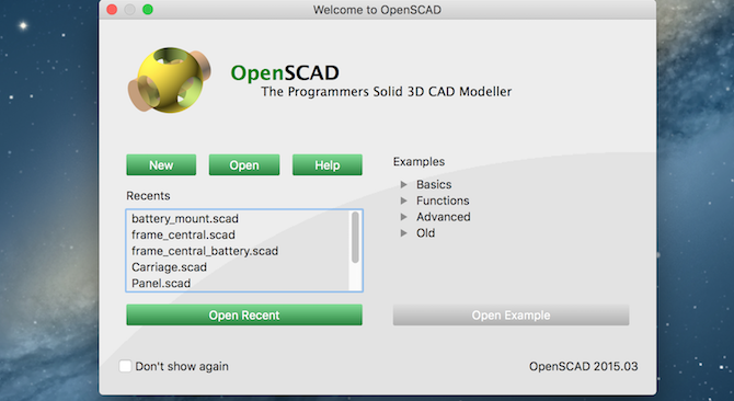 OpenSCAD Starting Menu