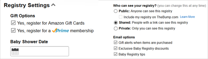 amazon baby registry settings