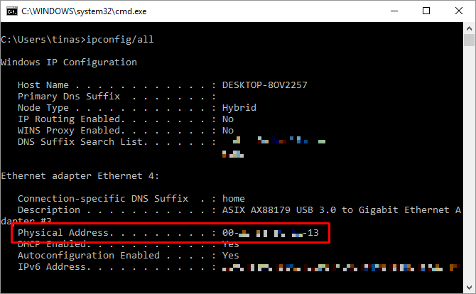 نحوه روشن کردن کامپیوتر با گوشی اندروید از راه دور 4 Command Prompt MAC Address