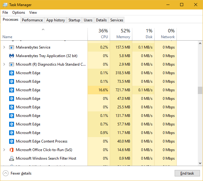Windows 10 Task Manager Processes