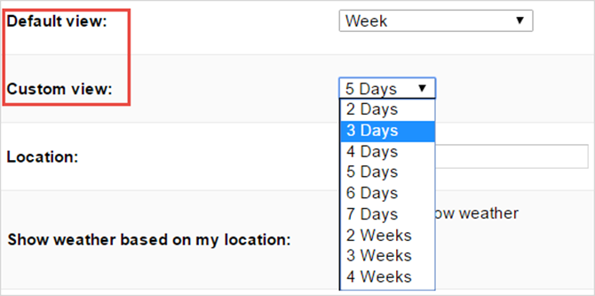 google calendar default custom views
