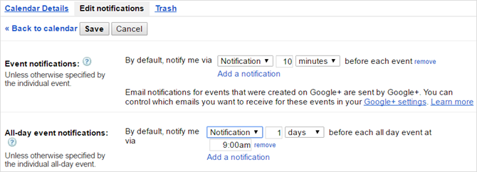 google calendar notification settings other calendars