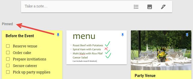 google keep events pinned notes