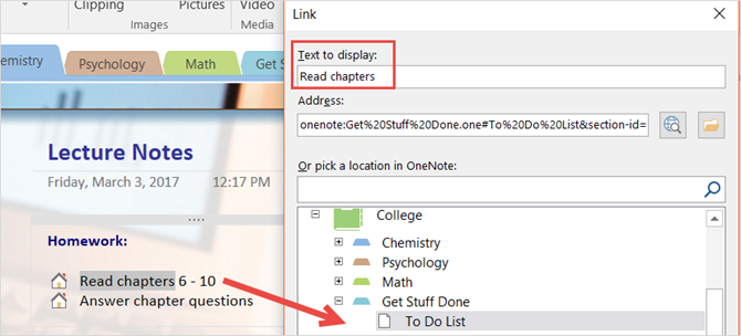 onenote link text
