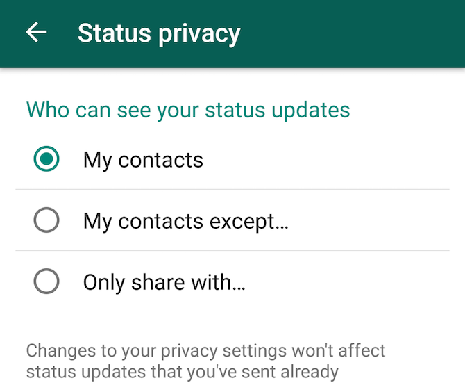 New WhatsApp feature: status and privacy