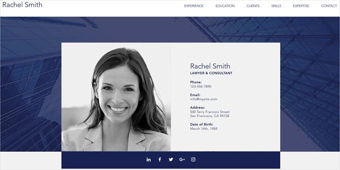 wix template the professional cv