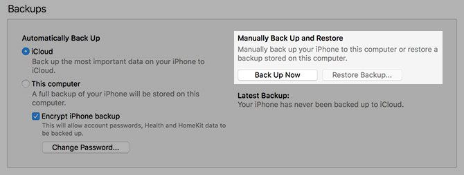 manually back up and restore iphone