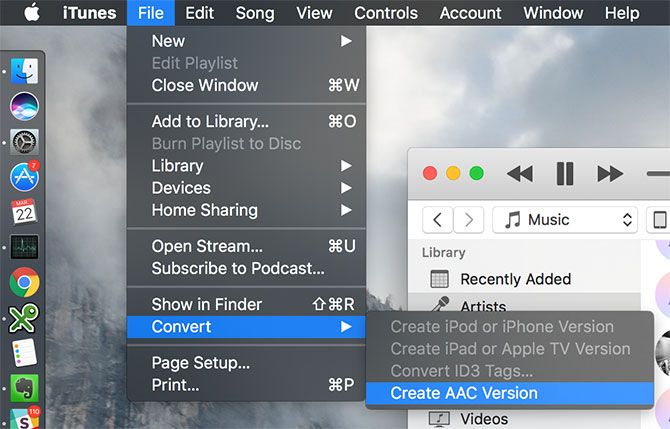 Create AAC option in iTunes