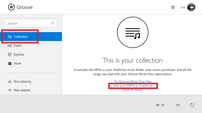 groove music add to onedrive