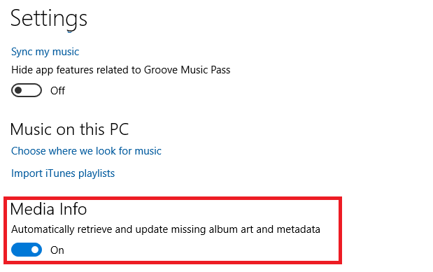 groove music turn off metadata