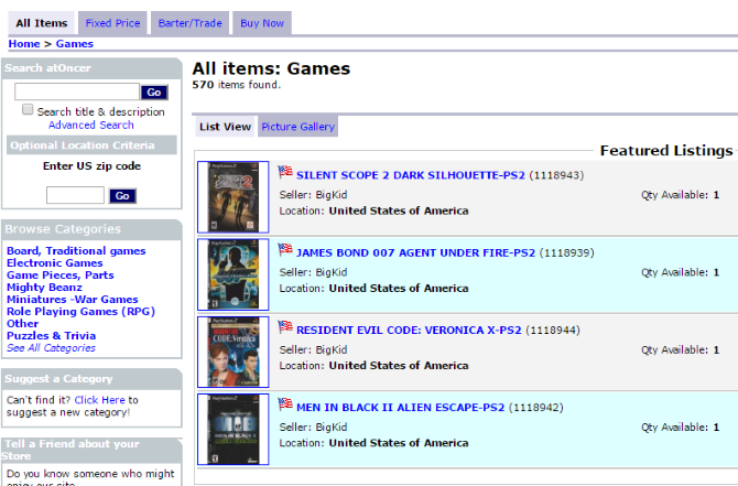 atoncer used games listing