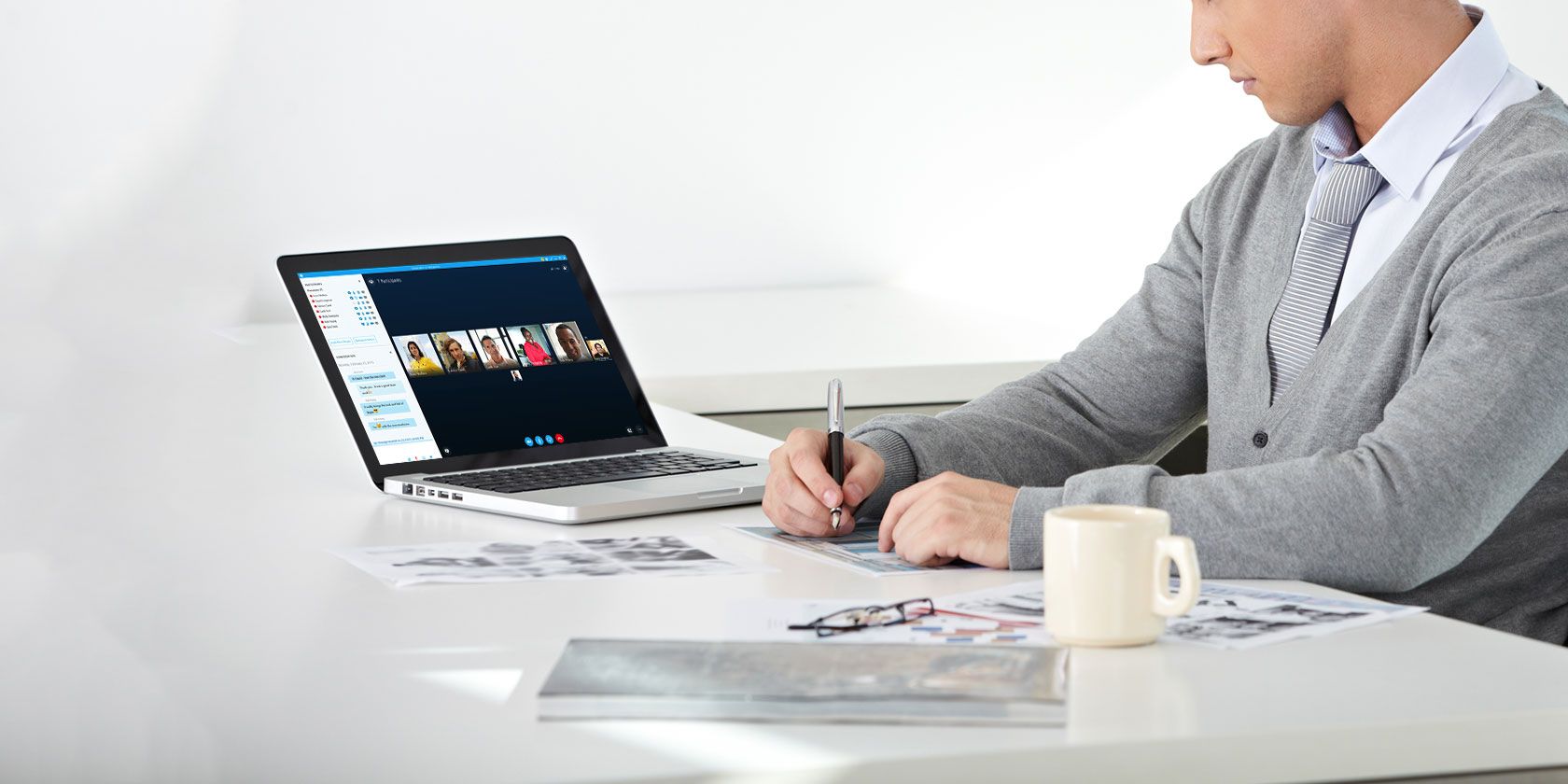 business person on skype stock image
