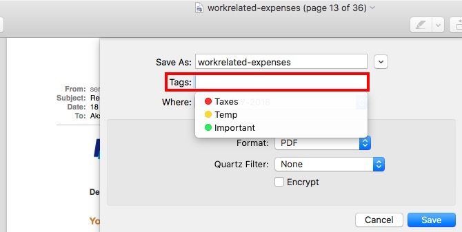 tags in save dialog