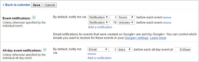how to turn off email notifications for google calendar