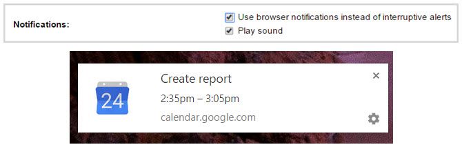 google calendar browser notification chrome