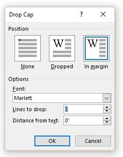 Microsoft Word - Drop Cap Options Box