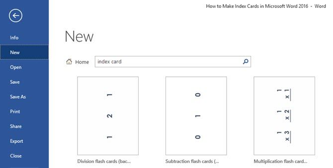 index card size microsoft office 2018