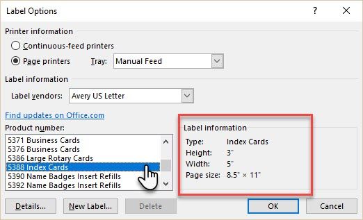 how to print on 3x5 index cards