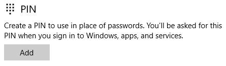 windows 10 create pin password