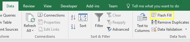 flash fill button excel