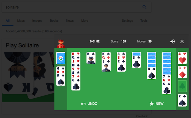 Play Solitaire in Google Search