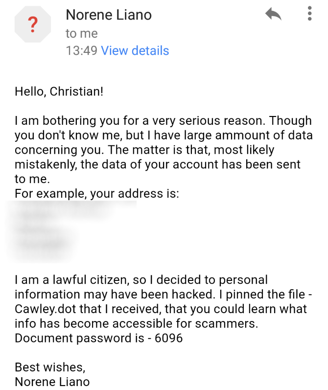 Email scam message