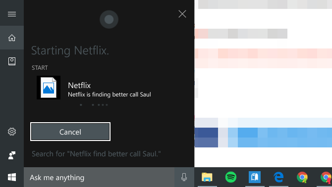 using cortana with the Netflix app on Windows