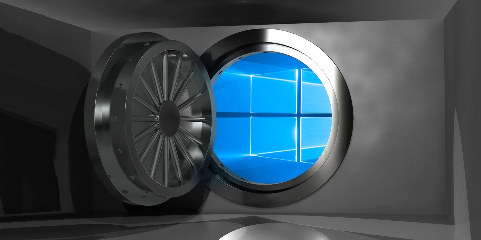 Windows 10 logo behind a large vault