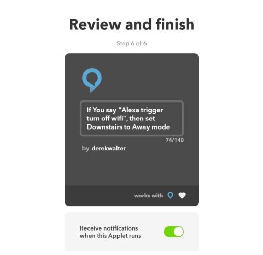 review ifttt recipe and finish