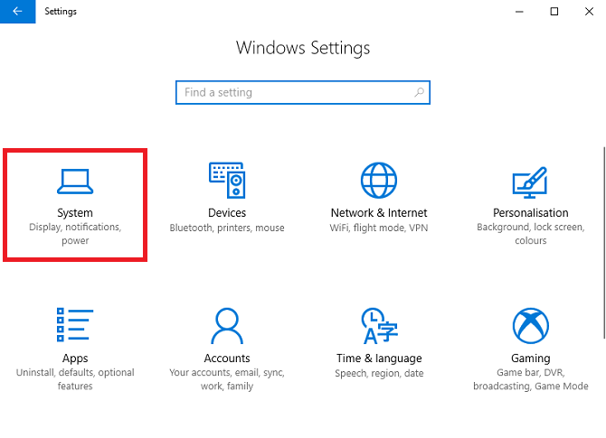windows 10 settings system