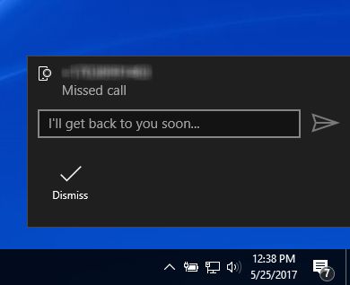 Incoming call alerts - Cortana notifications