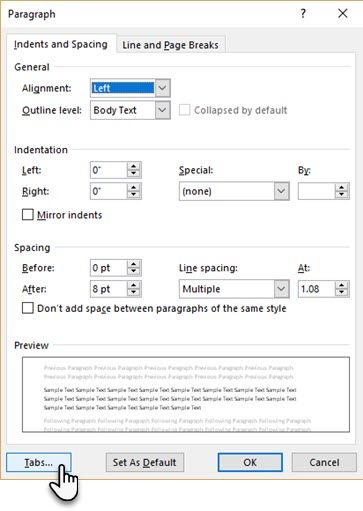 how to insert dot leader in word 2010