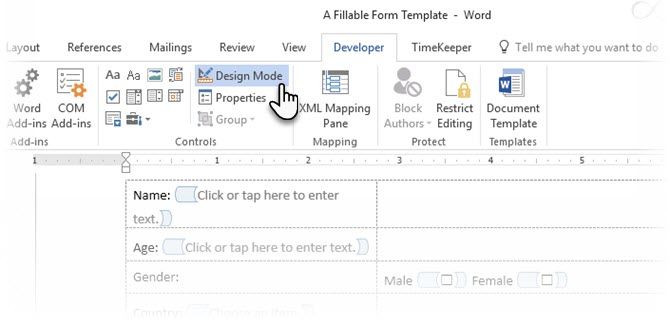 create fillable form in word