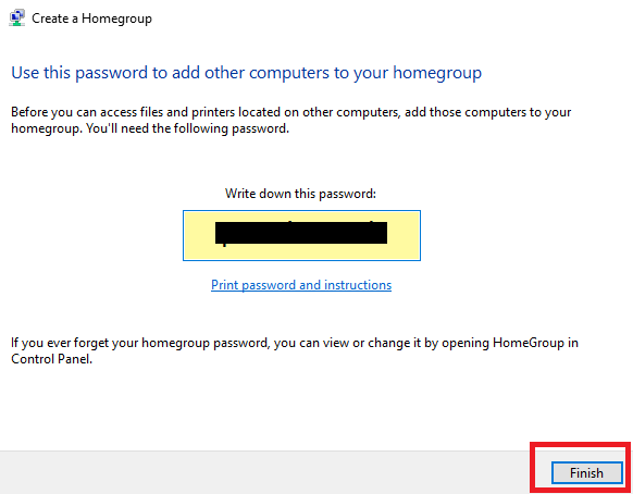 share homegroup password windows 10
