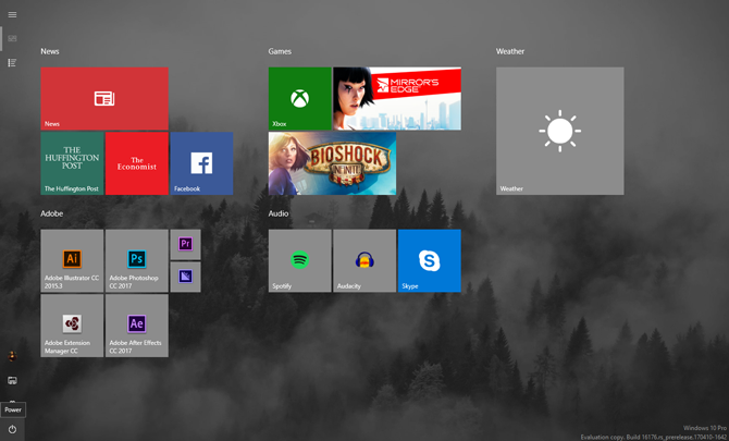 Windows 10 Start menu full screen