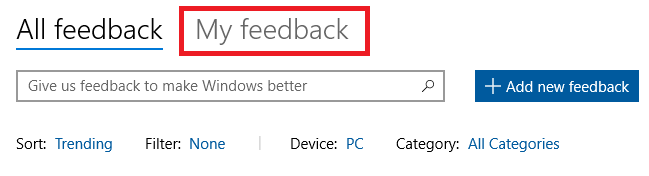 windows 10 feedback hub my feedback