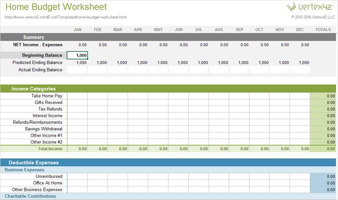 home budget worksheet spreadsheet