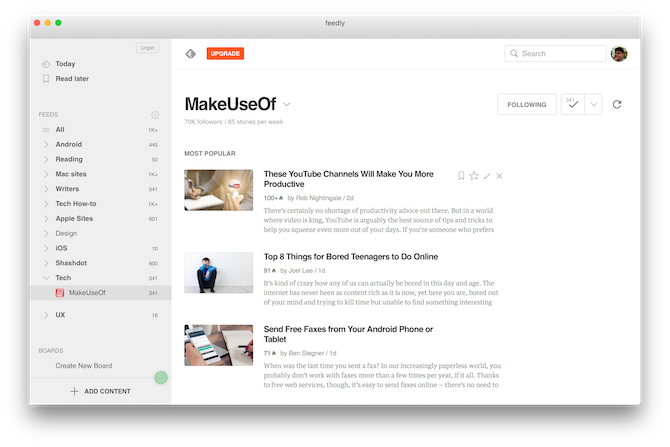Mac RSS Readers Feedly for Mac 1