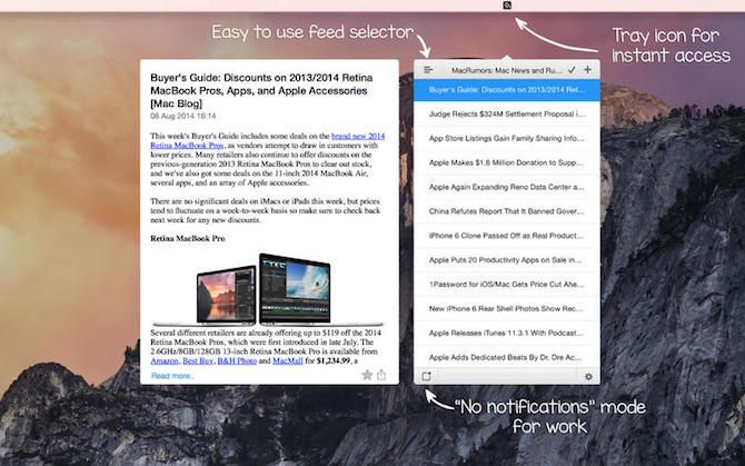 Mac RSS Readers menu bar app